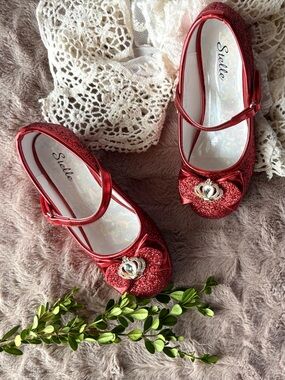 Stelle Red Sparkle Princess Heels w/ Gold Rhinestone Crown – Girls Size 2